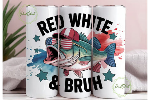 Patriotic Fishing 20oz Tumbler Wrap Sublimation PixelChick 