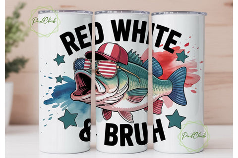 Patriotic Fishing 20oz Tumbler Wrap Sublimation PixelChick 