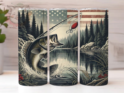 Patriotic Fishing American Flag Rustic Angler Tumbler Wrap, Rustic Fish Tumbler, American Flag Fishing PNG, 20oz USA Tumbler Design, Rustic Angler Wrap, Red White Blue Fish Sublimation Lara' s Designs 