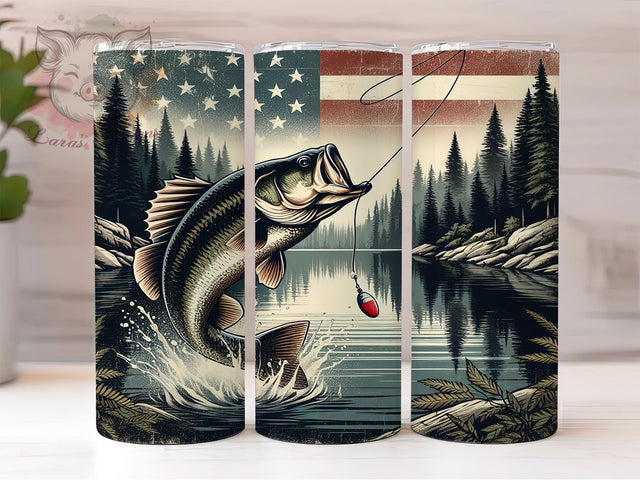 Patriotic Fishing American Flag Rustic Angler Tumbler Wrap, Rustic Fish Tumbler, American Flag Fishing PNG, 20oz USA Tumbler Design, Rustic Angler Wrap, Red White Blue Fish Sublimation Lara' s Designs 