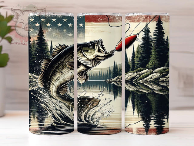 Patriotic Fishing American Flag Rustic Angler Tumbler Wrap, Rustic Fish Tumbler, American Flag Fishing PNG, 20oz USA Tumbler Design, Rustic Angler Wrap, Red White Blue Fish Sublimation Lara' s Designs 