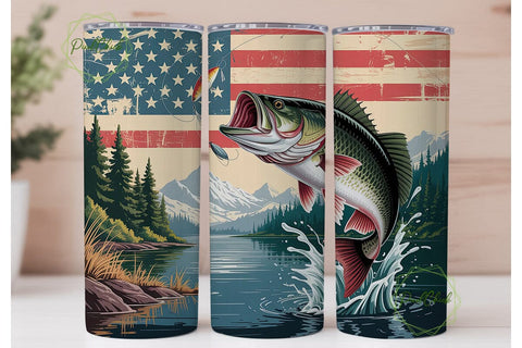 Patriotic Fishing Bass 20oz Tumbler Wrap Sublimation PixelChick 