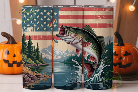 Patriotic Fishing Bass 20oz Tumbler Wrap Sublimation PixelChick 