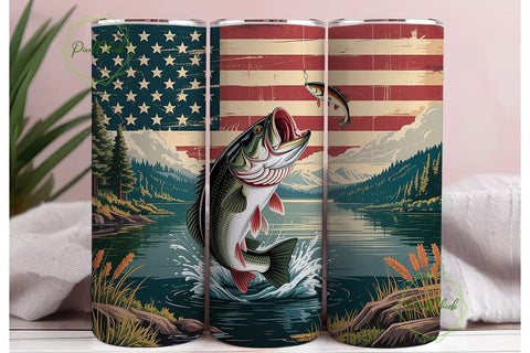 Patriotic Fishing Bass 20oz Tumbler Wrap Sublimation PixelChick 