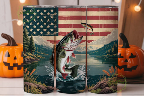 Patriotic Fishing Bass 20oz Tumbler Wrap Sublimation PixelChick 