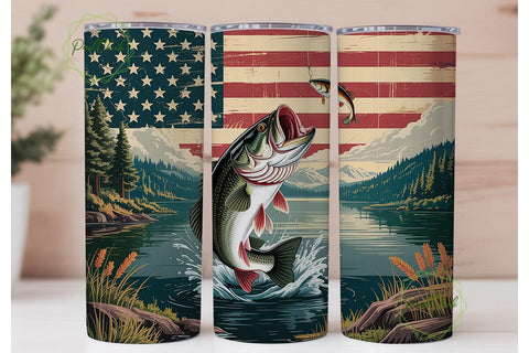 Patriotic Fishing Bass 20oz Tumbler Wrap Sublimation PixelChick 