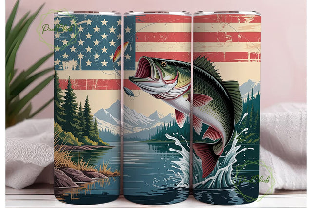 Patriotic Fishing Bass 20oz Tumbler Wrap Sublimation PixelChick 