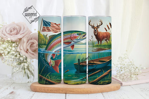 Patriotic Fishing & Hunting 20oz Tumbler Sublimation sassyprint 