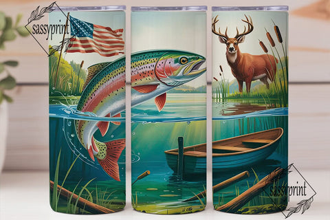 Patriotic Fishing & Hunting 20oz Tumbler Sublimation sassyprint 
