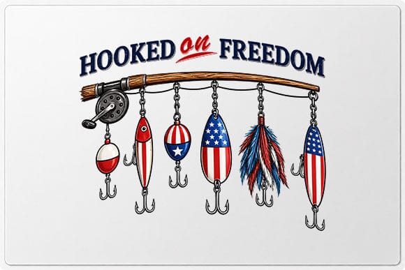 Patriotic Fishing PNG Hooked On Freedom Sublimation Design SVG BillahCrafts 