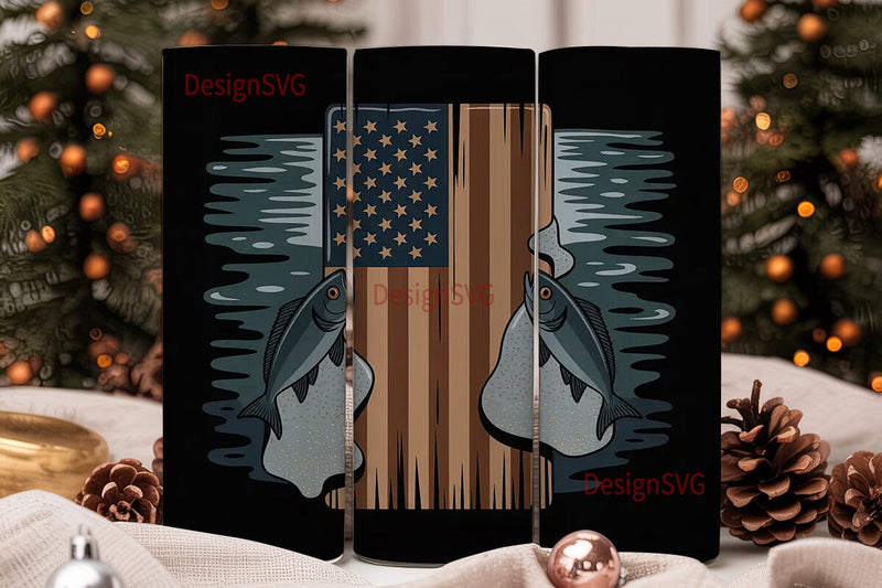Patriotic Fishing Tumbler Wrap 20oz Sublimation DesignSVG 