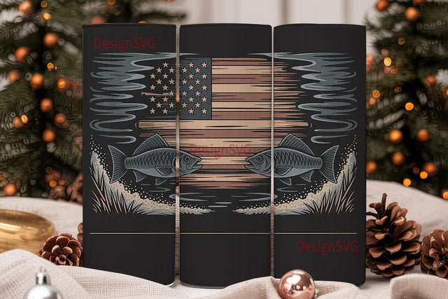 Patriotic Fishing Tumbler Wrap 20oz Sublimation DesignSVG 