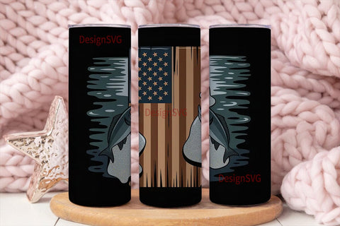 Patriotic Fishing Tumbler Wrap 20oz Sublimation DesignSVG 