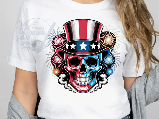Patriotic Flag Skull T-Shirt PNG, Flag Skull, Patriotic Style, Red White Blue, Bold Design, Sublimation PNG, Statement Shirt, Holiday Vibes Sublimation ToriDesigns 