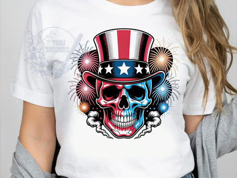 Patriotic Flag Skull T-Shirt PNG, Flag Skull, Patriotic Style, Red White Blue, Bold Design, Sublimation PNG, Statement Shirt, Holiday Vibes Sublimation ToriDesigns 