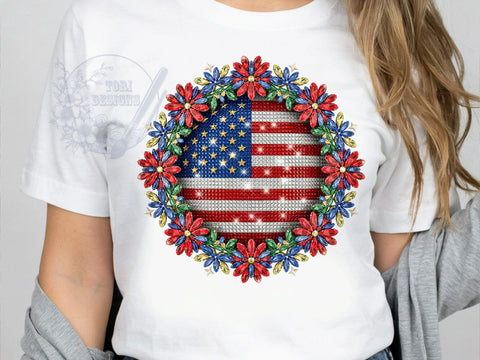 Patriotic Flag Sparkle T-Shirt PNG, Rhinestone Sparkle, Patriotic Shirt, Bold Design, Sublimation PNG, Red White Blue, Star Stripes Sublimation ToriDesigns 