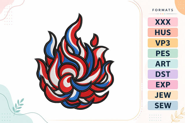 Patriotic Flame Embroidery Design - Red White Blue Fire Embroidery/Applique DESIGNS sg embroidery 