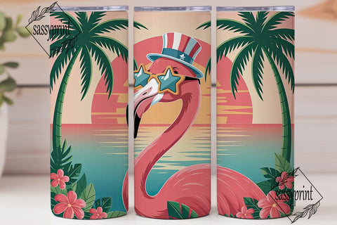 Patriotic Flamingo 20oz Tumbler Wrap Sublimation sassyprint 