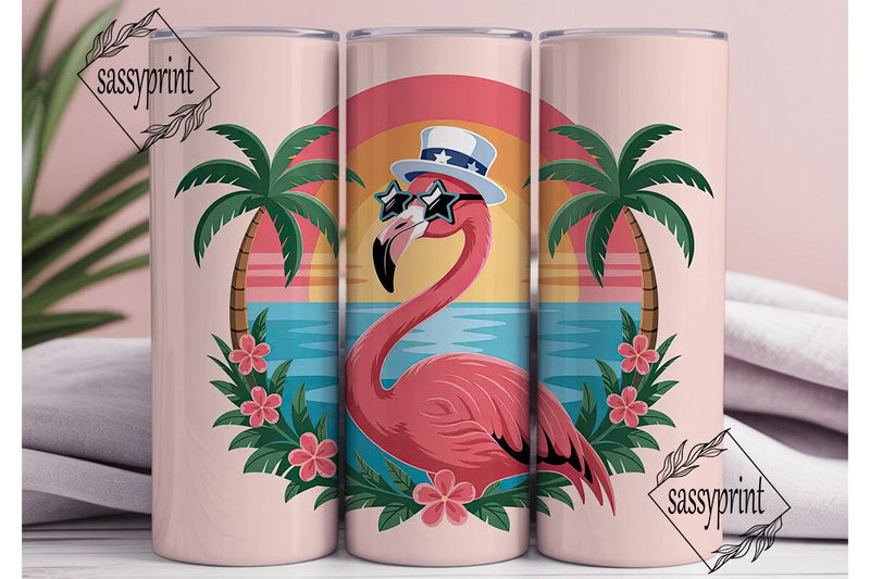 Patriotic Flamingo 20oz Tumbler Wrap Sublimation sassyprint 