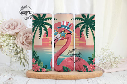 Patriotic Flamingo 20oz Tumbler Wrap Sublimation sassyprint 