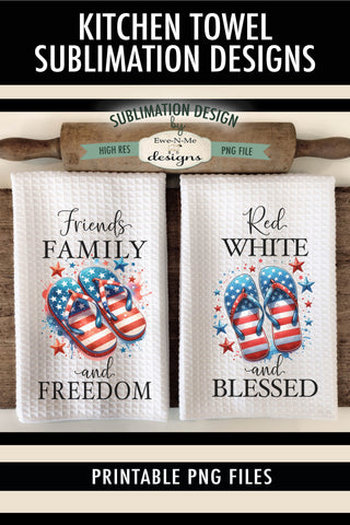 Patriotic Flip Flops - July 4th Sublimation Dish Towel Designs Sublimation Ewe-N-Me Designs 