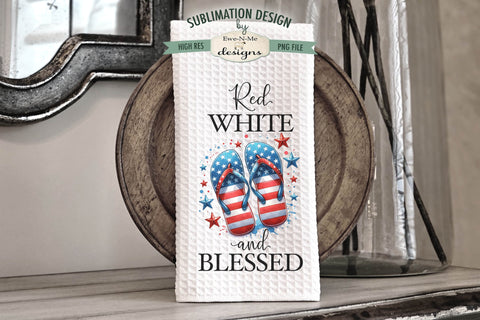 Patriotic Flip Flops - July 4th Sublimation Dish Towel Designs Sublimation Ewe-N-Me Designs 