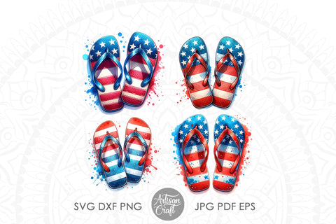 Patriotic flip flops | red white and blue | American Summer Sublimation Artisan Craft SVG 