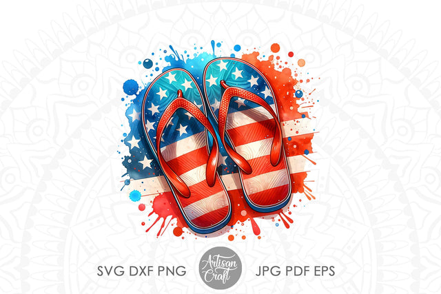 Patriotic Flip Flops, Stars and Stripes, Red White and Blue Sublimation Artisan Craft SVG 