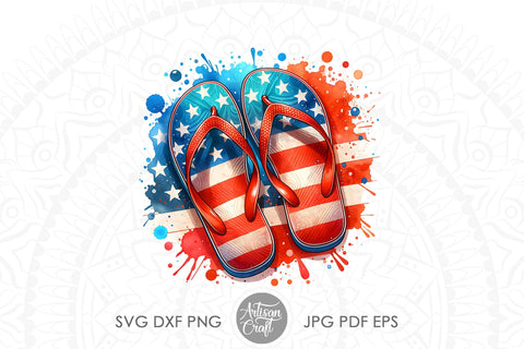 Patriotic Flip Flops, Stars and Stripes, Red White and Blue Sublimation Artisan Craft SVG 
