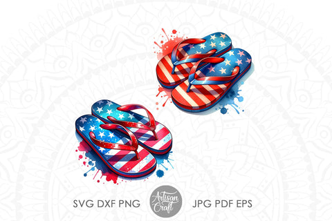Patriotic flip flops | Stars and Stripes | Sublimation PNG Sublimation Artisan Craft SVG 