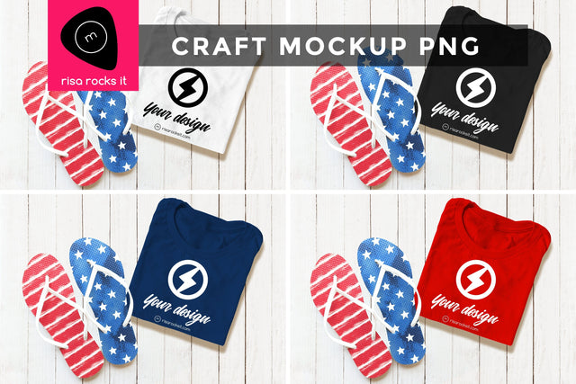Patriotic Flop Flops with Folded Tee Craft PNG Mockup Mock Up Photo Risa Rocks It 