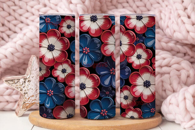 Patriotic Floral 20oz Tumbler Wrap Sublimation DesignSVG 
