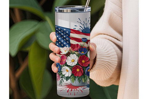 Patriotic Floral 20oz Tumbler Wrap Sublimation DesignSVG 
