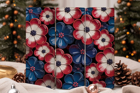 Patriotic Floral 20oz Tumbler Wrap Sublimation DesignSVG 
