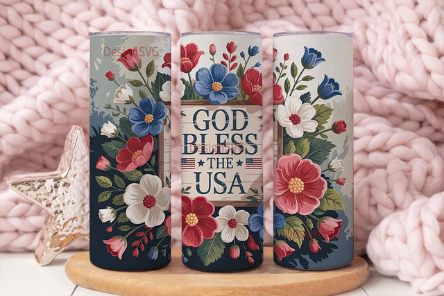 Patriotic Floral 20oz Tumbler Wrap Sublimation DesignSVG 