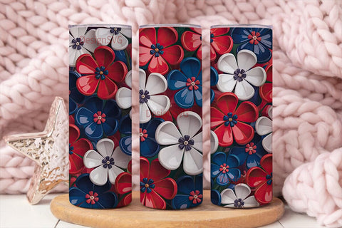 Patriotic Floral 20oz Tumbler Wrap Sublimation DesignSVG 