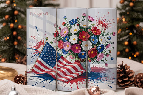 Patriotic Floral 20oz Tumbler Wrap Sublimation DesignSVG 