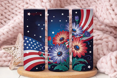 Patriotic Floral 20oz Tumbler Wrap Sublimation DesignSVG 