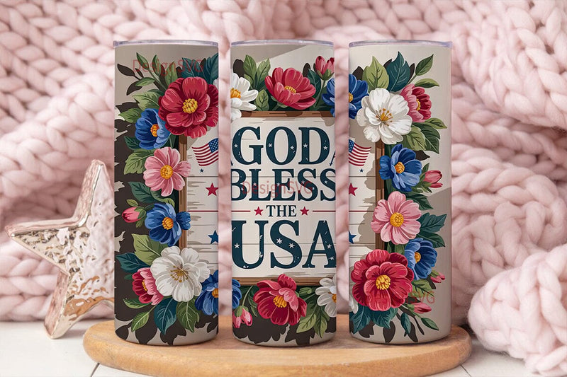 Patriotic Floral 20oz Tumbler Wrap Sublimation DesignSVG 