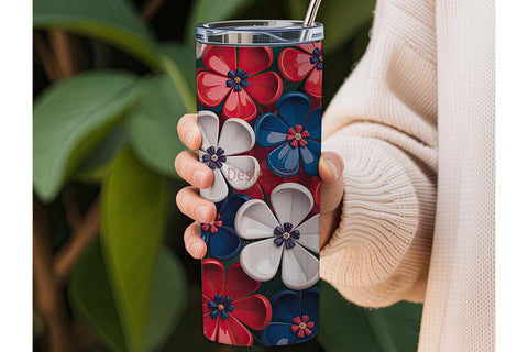 Patriotic Floral 20oz Tumbler Wrap Sublimation DesignSVG 