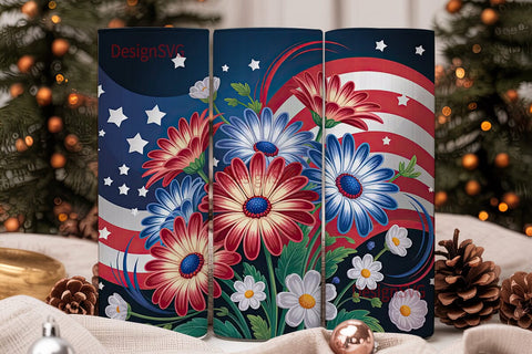 Patriotic Floral 20oz Tumbler Wrap Sublimation DesignSVG 