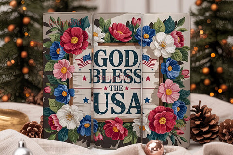 Patriotic Floral 20oz Tumbler Wrap Sublimation DesignSVG 