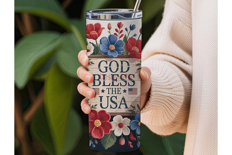Patriotic Floral 20oz Tumbler Wrap Sublimation DesignSVG 