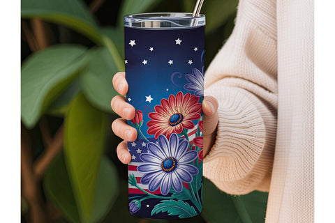 Patriotic Floral 20oz Tumbler Wrap Sublimation DesignSVG 