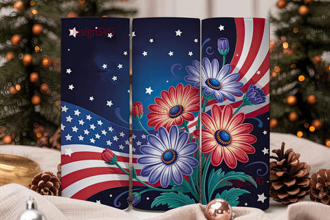 Patriotic Floral 20oz Tumbler Wrap Sublimation DesignSVG 