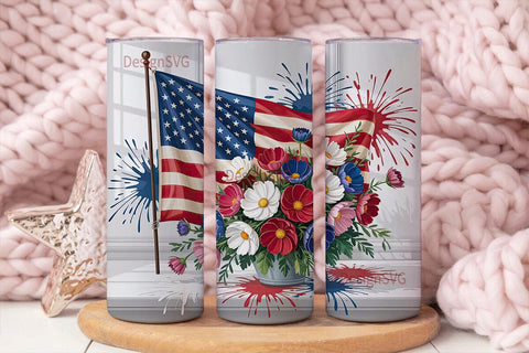 Patriotic Floral 20oz Tumbler Wrap Sublimation DesignSVG 