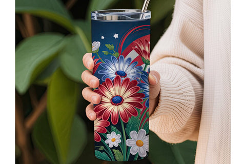 Patriotic Floral 20oz Tumbler Wrap Sublimation DesignSVG 