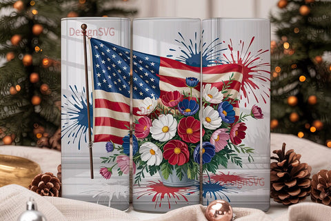 Patriotic Floral 20oz Tumbler Wrap Sublimation DesignSVG 