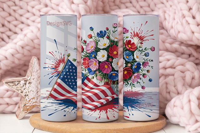 Patriotic Floral 20oz Tumbler Wrap Sublimation DesignSVG 