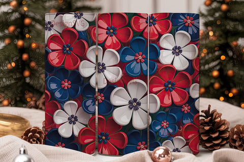 Patriotic Floral 20oz Tumbler Wrap Sublimation DesignSVG 